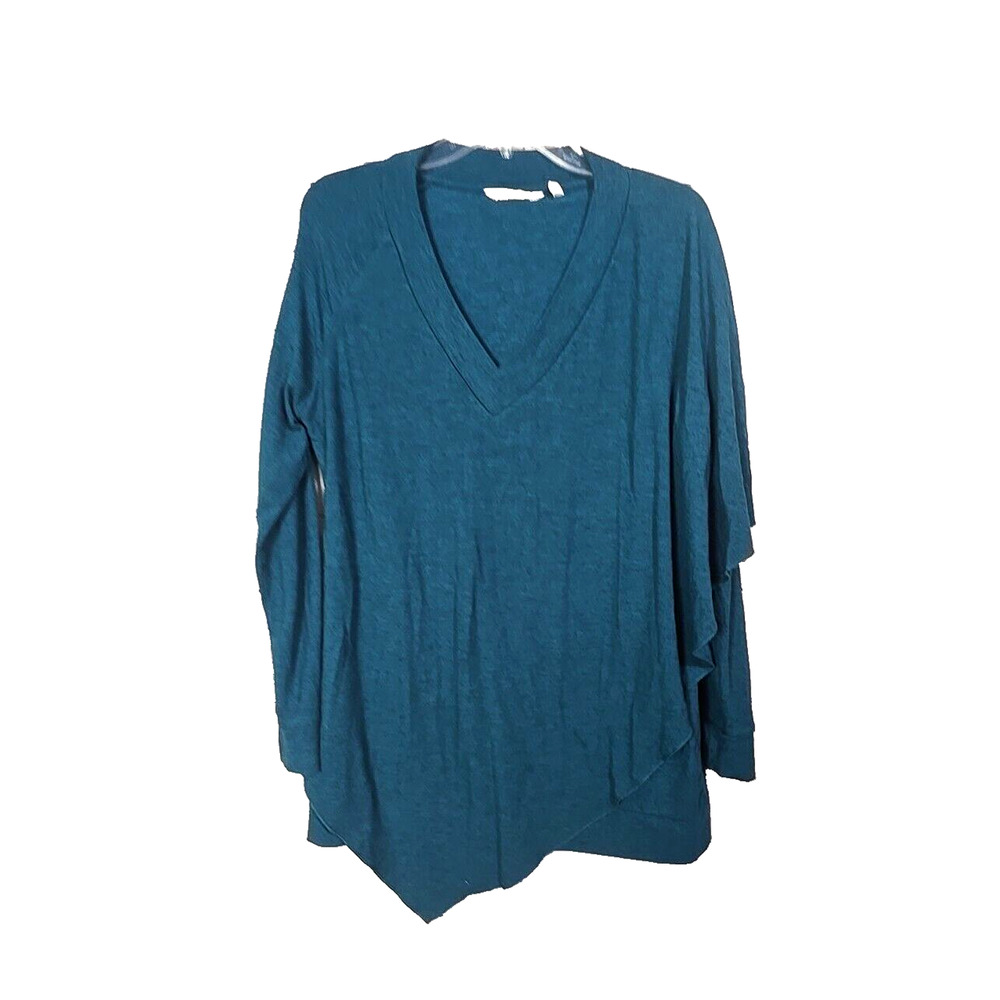 Soft Surroundings Madeline Green V-Neck Long Sleeve Tunic Top Womans Size Medium